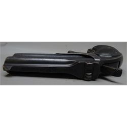  Remington .41 calibre over and under bouble barrel derringer, the 7.5mm barrels marked to the top Remington Arms - U.M.C. Co. Ilion. N.Y., hinged and rising for loading with checkered black plastic bird's head grip L13cm  