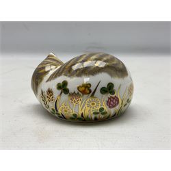 Royal Crown Derby Cottage Garden Kitten paperweight, with gold stopper, L9cm