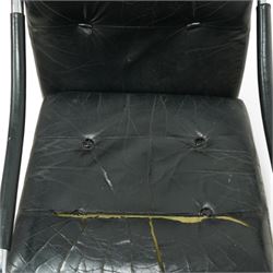 Pieff - circa. 1970s chrome framed armchair with black leather upholstered cushions (W60cm); together with a mid-20th century chrome framed chair in the manner of Mart Stam (W55cm)