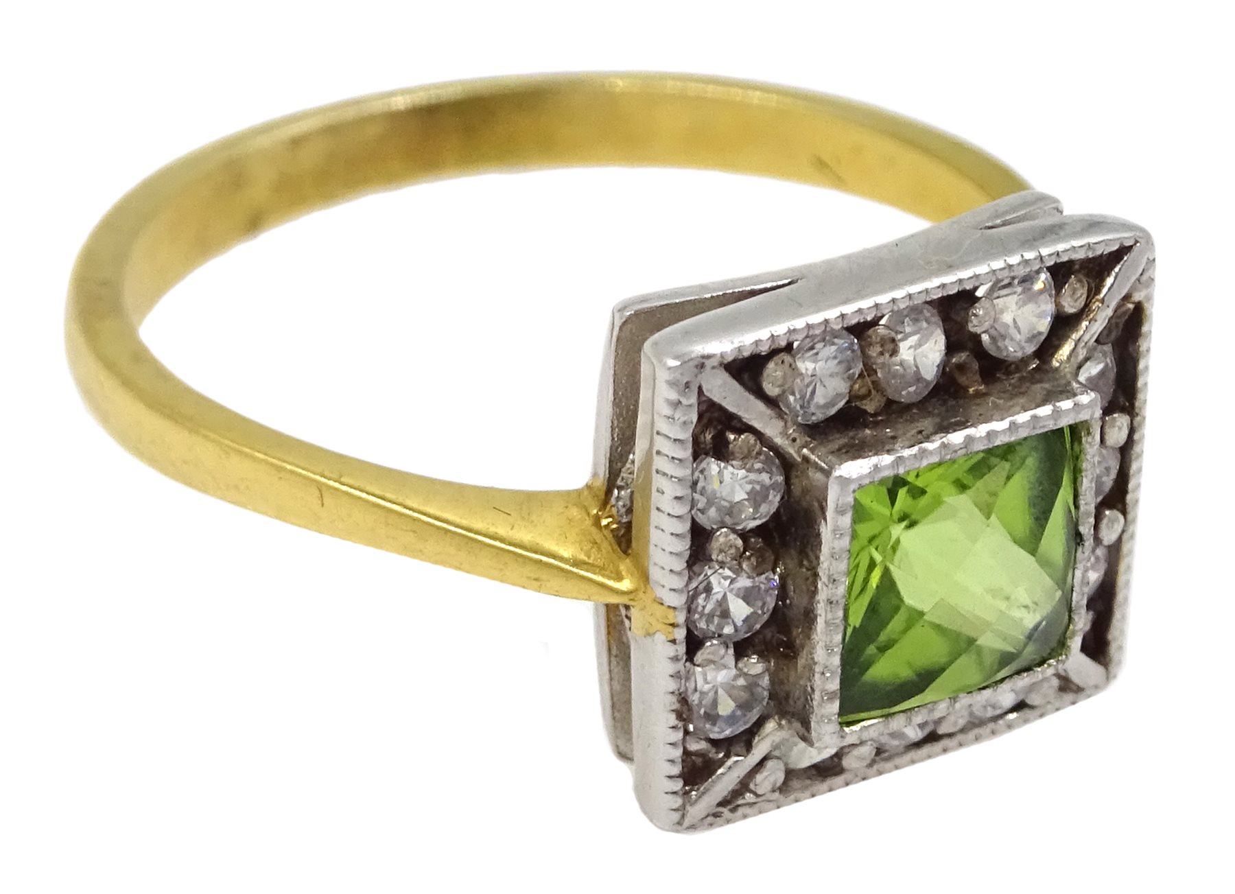 Silver-gilt peridot and cubic zirconia ring, stamped sil