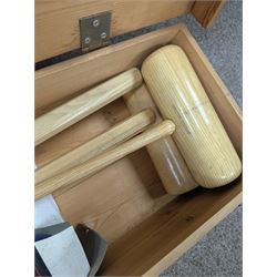 Jaques croquet set, with four mallets, stakes and balls in wooden carry case