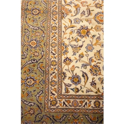  Kashan beige ground rug, floral field, repeating border, 362cm x 248cm  
