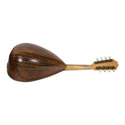 Early 20th century Italian bowl back mandolin, with bone tuners and faux tortoiseshell tailpiece, in hard carry case