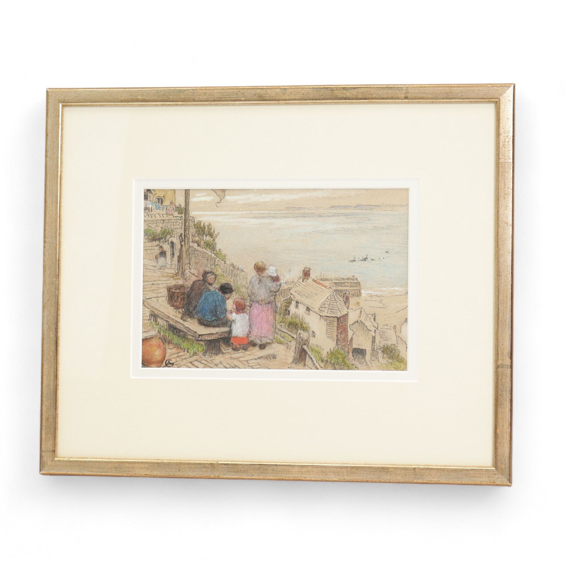 Albert Goodwin (British 1845-1932): Clovelly - Cornwall, watercolour signed with monogram 13cm x 19cm 
Notes: with Fine Art Society receipt. 