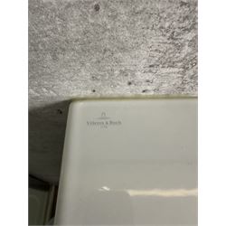 Villeroy & Boch vanity unit, ceramic hand basin with Hansgrohe mixer tap on two drawer wall mounted unit in gloss grey finish L101cm D47cm H58cm. Complete with Duravit illuminated wall mounted mirror in white frame 100cm x 70cm