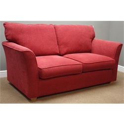  Two seat metal action sofa bed upholstered in claret fabric, W177cm, D93cm  