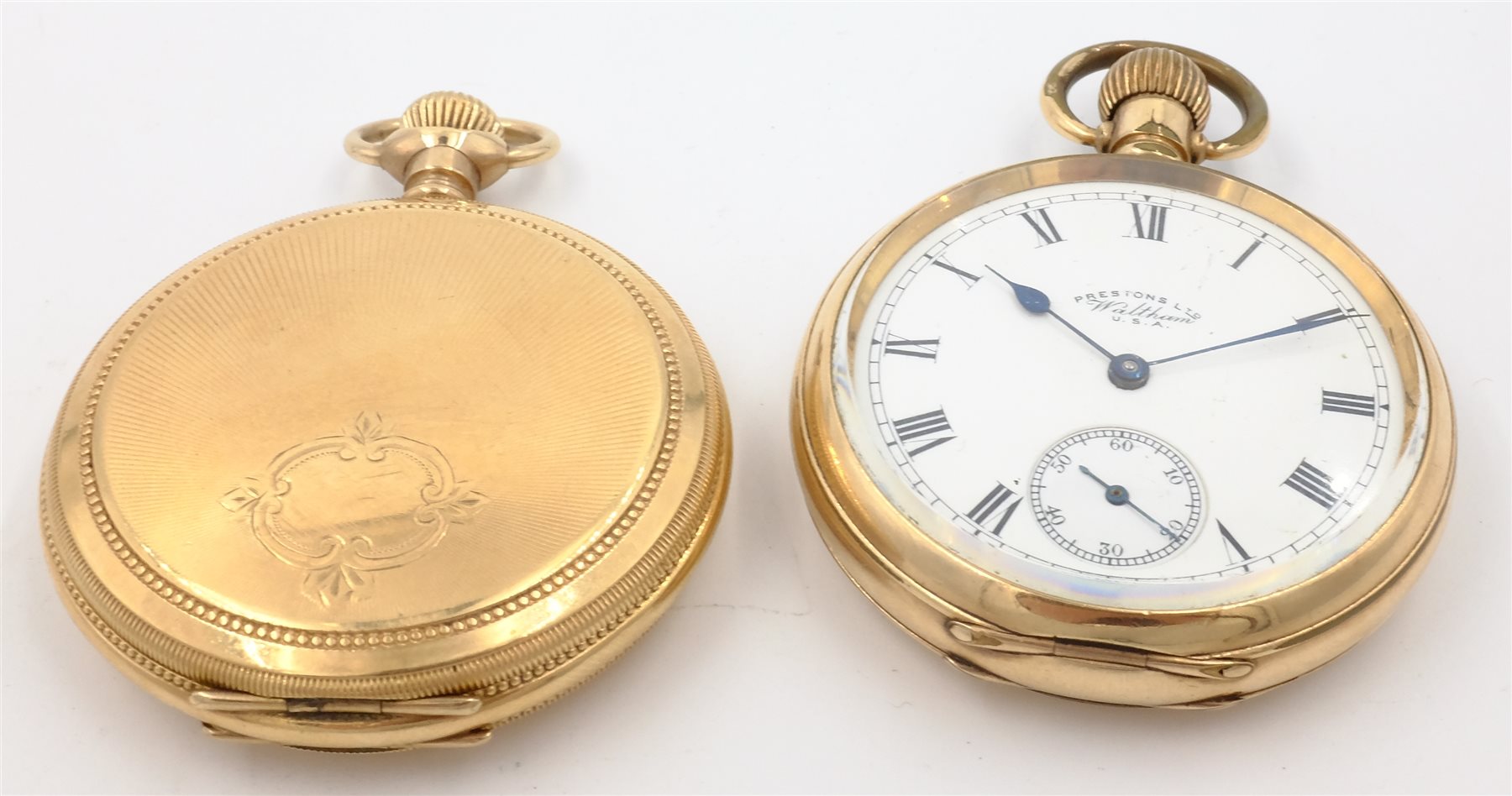 Goldplated pocket watch by Waltham, goldplated pocket watch by H. Lee