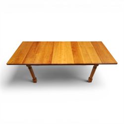 Knightman - cherrywood extending dining table, the rectangular top raised on four turned legs, with additional leaf extending to 230cm total, recessed carved knight trademark, by Horace Knight of Old Mill Furniture, Balk near Thirsk