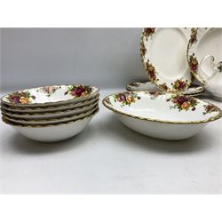 Royal Albert Old Country Roses pattern part tea and dinner service, to include teapot, coffee pot, covered sucrier, milk jug, four dinner plates, five bowl, etc