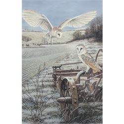 Robert E Fuller (British 1972-): 'Barn Owls at Thixendale', limited edition colour print signed and numbered 61/300 in pencil 55cm x 37cm