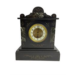 Victorian slate mantle clock with a timepiece movement and a 20th century spring driven mantle clock.