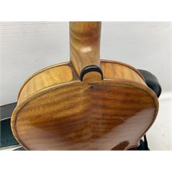 French violin c1900 labelled Guadagnini with 35.5cm two-piece maple back and ribs and spruce top, labelled 'Joannes Baptista Guadagnini Pla Centinus Fecit Mediolani 17**' L59cm overall; in hard carrying case