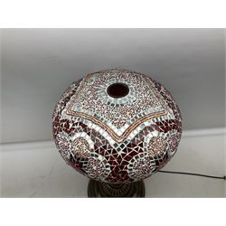Large brushed metal effect table lamp with glass mosaic shade, H63cm