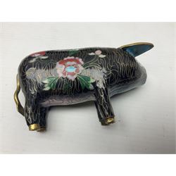 Enamel pig, together with studio pottery cows, glass paperweights etc 