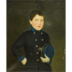 English School (19th century): Portrait of a Boy in Naval Uniform, oil on canvas unsigned ...