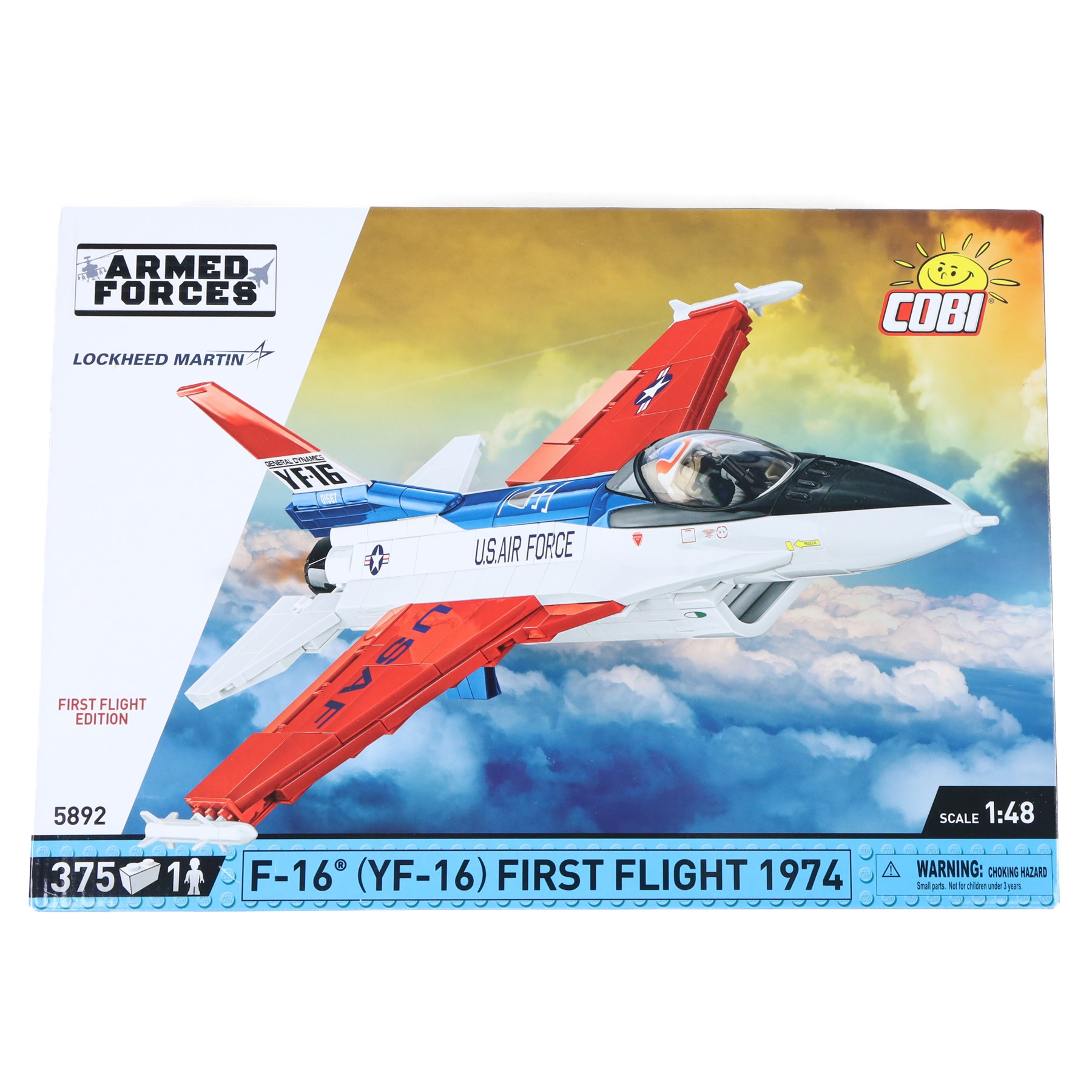 Four Cobi Bricks 1:48 scale Armed Forces model aircraft sets, comprising no. 5850 Eurofighter Typhoon, no. 5892 F-16 YF-16 First Flight 1974, no. 5841 Alpha Jet Patrouille De France and no. 5844 BAe Hawk T1 'Red Arrows', all in sealed boxes