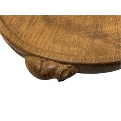 Mouseman - adzed oak kidney shaped tea tray with twin carved mouse signature handles, by the workshop of Robert Thompson, Kilburn, L47cm