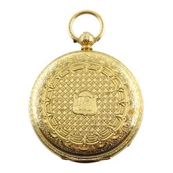 Victorian 18ct gold open face ladies key wound pocket watch by James Scott & Son, Kendal, No. 59876,  gilt dial with Roman numerals, Thomas R Russell & Co, Chester 1872