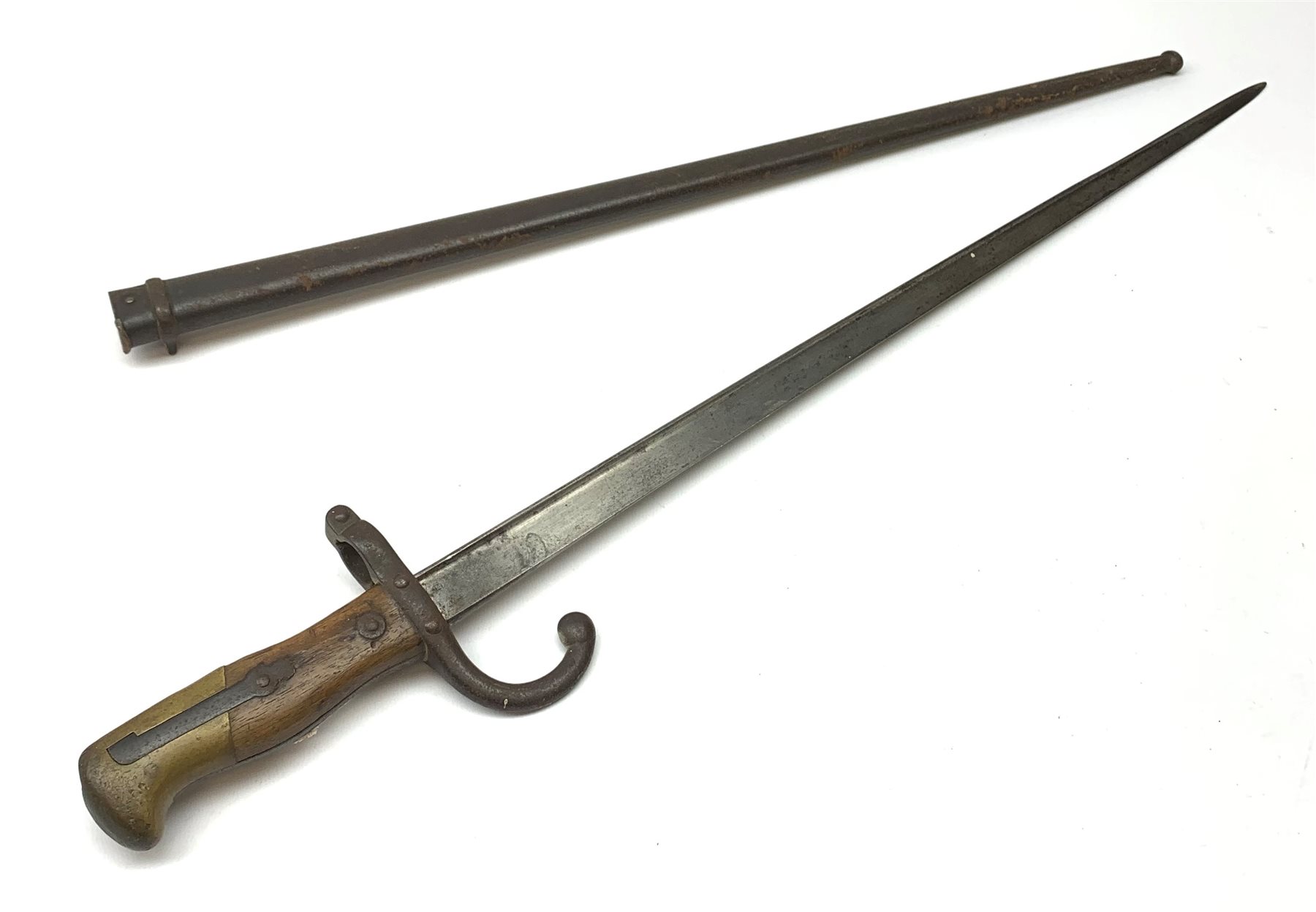 French Model 1874 Epee bayonet the 52cm steel blade inscribed 'Mre. d'Armes  de St. Etienne Janvier 1880', in steel scabbard L66cm overall - Country  Pursuits, Sporting Guns, Taxidermy & Militaria