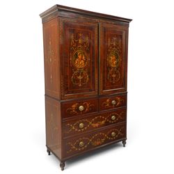 19th century French Louis XVI design mahogany and polychrome painted gentleman's press war...
