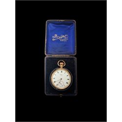 Waltham gold plated lever pocket watch, with engine turned decoration and engraved monogra...