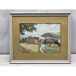 Donald Kane (British 20th century): 'Bay Ness Farm' Robin Hood's Bay, watercolour signed, titled on label verso 26cm x 36cm