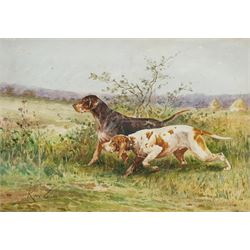 René Valette (French 1874-1956): Chasing the Scent, watercolour signed 25cm x 35cm