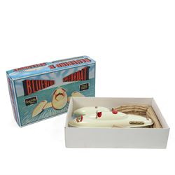Sutcliffe Models tinplate clockwork 'Bluebird' speedboat, in red and cream livery with met...