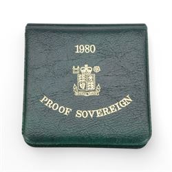 Queen Elizabeth II 1980 gold proof full sovereign coin, cased with certificate