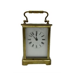 French - 19th century 8-day timepiece carriage clock with carrying case. Cylinder escapement.