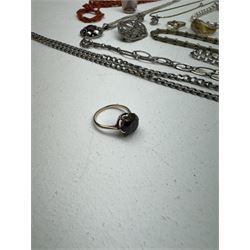 8ct gold garnet ring, Scandinavian silver amber necklace by N.E From, other silver jewellery and a collection of costume jewellery silver jewellery including  and costume jewellery