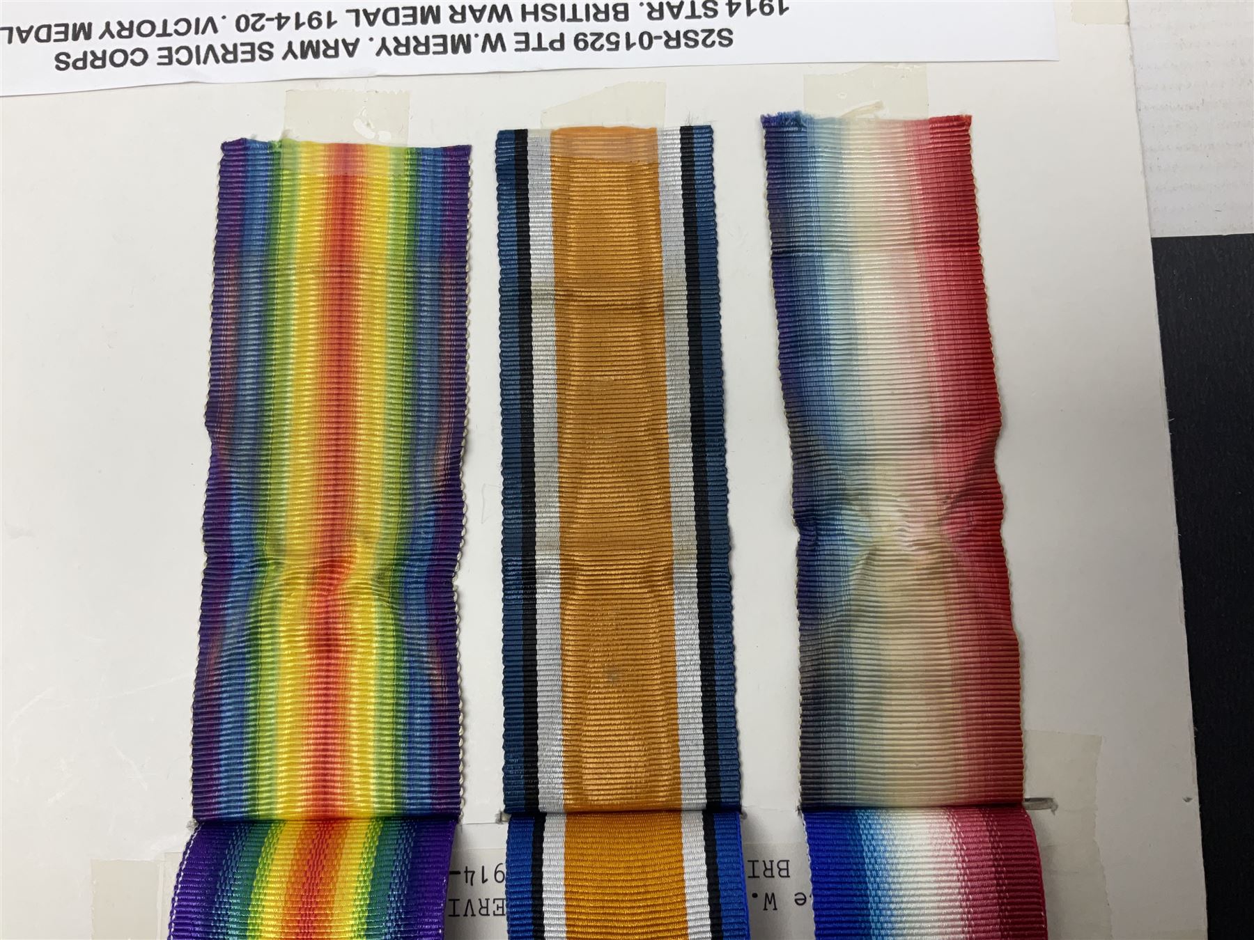 WWI trio of medals comprising British War Medal, Victory Medal and 1914-15 Star awarded to S2SR-01529 Pte. W. Merry A.S.C.; all with ribbons