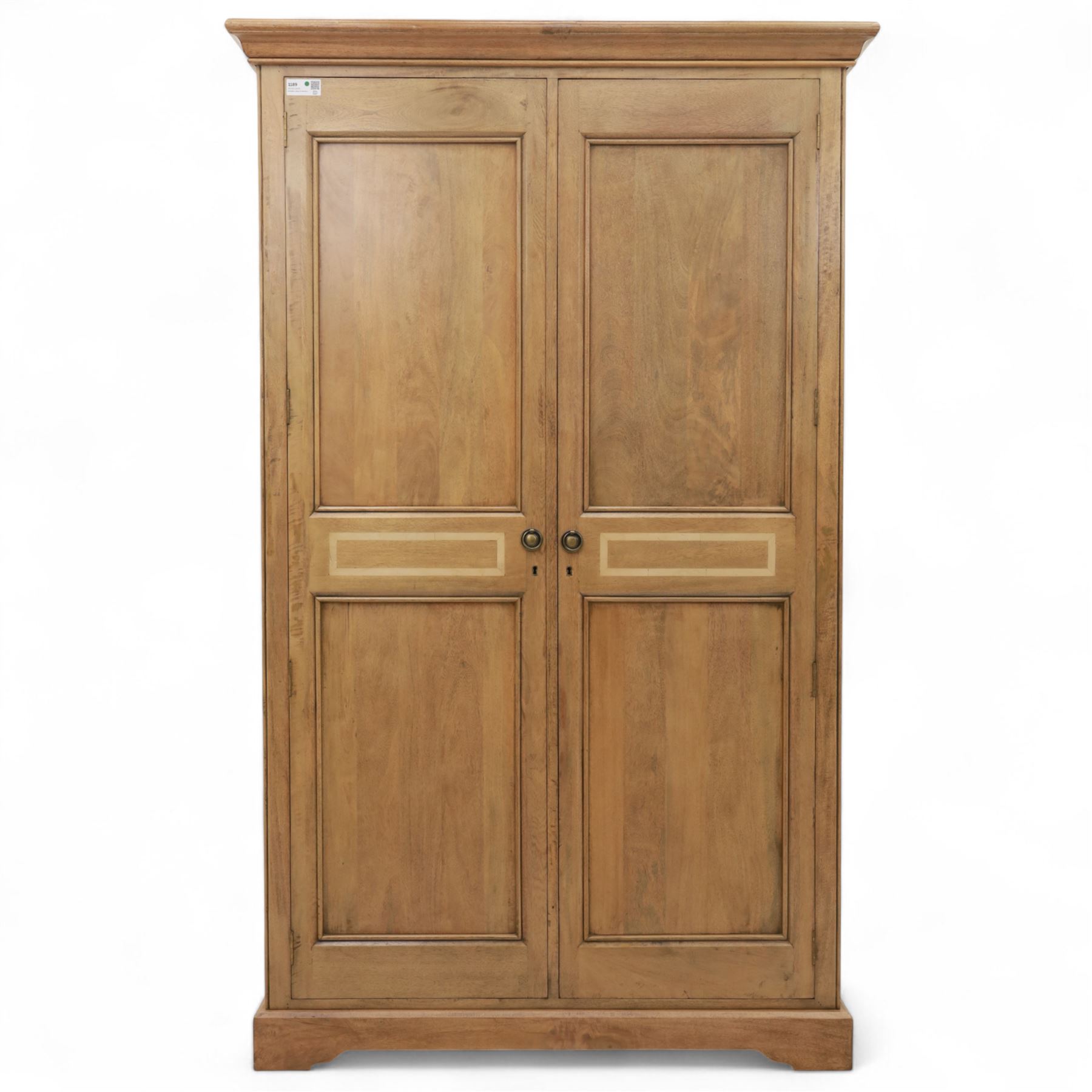 Barker & Stonehouse - Contemporary mango wood double wardrobe, panelled doors with contrasting inlaid borders and faux central lock, raised on shaped bracket feet