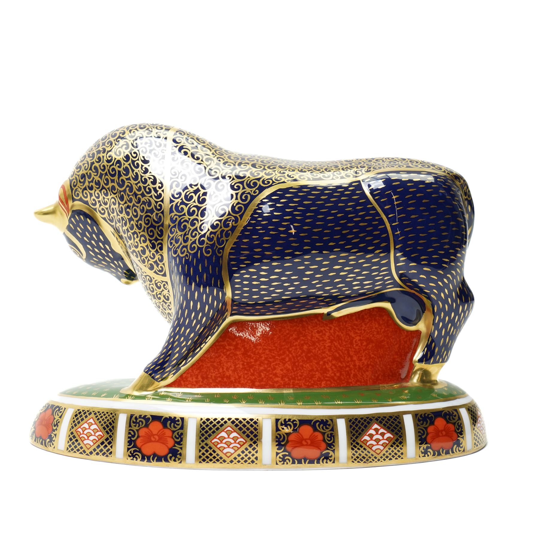 Royal Crown Derby Grecian Bull paperweight, with gold stopper, boxed