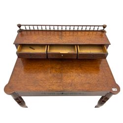 19th century simulated rosewood desk, raised back, turned legs