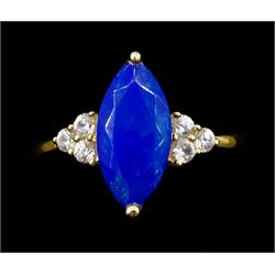 9ct gold marquise cut opal and white zircon ring, hallmarked