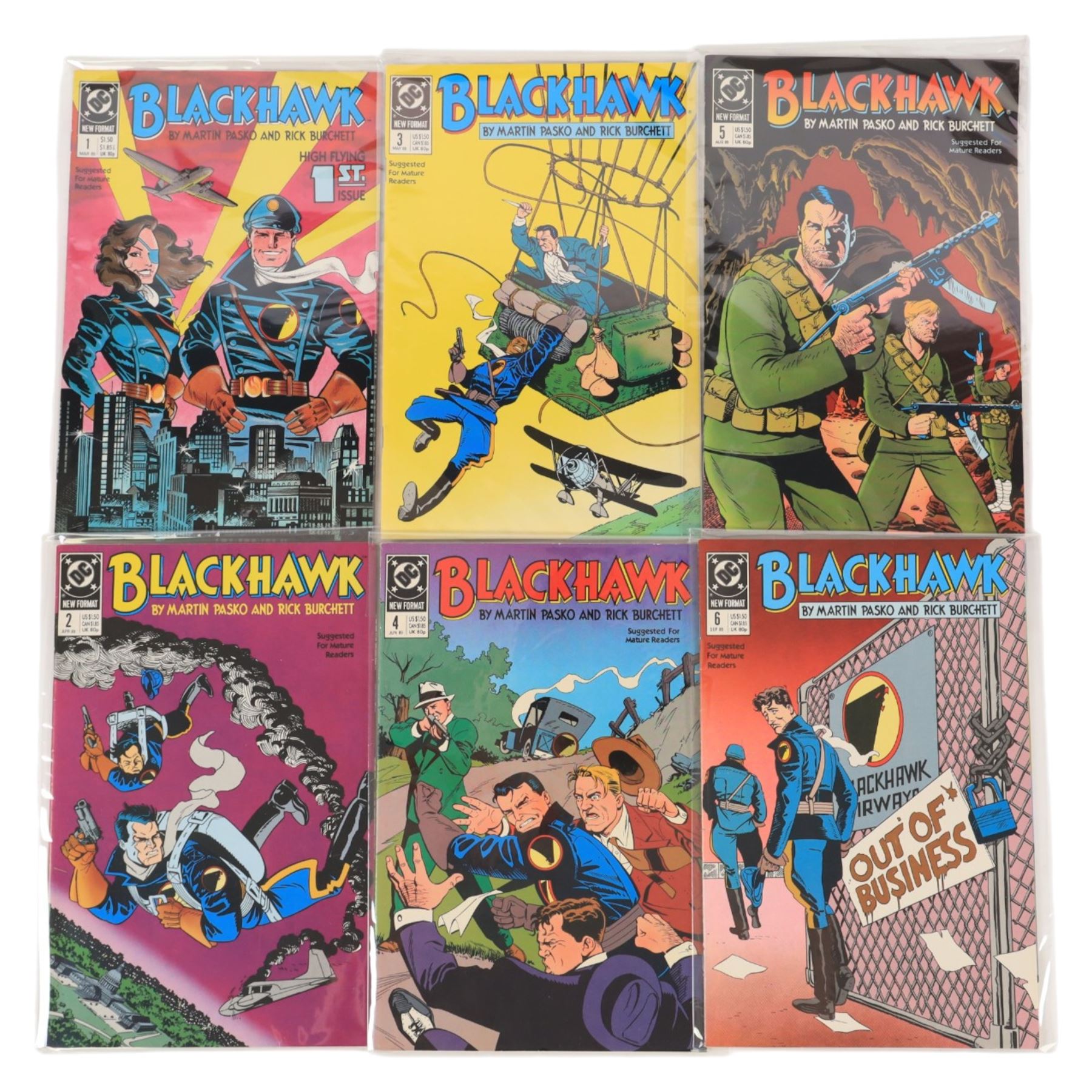 Eighty-one Bronze Age and later DC comic books, including complete twenty issue run of 'Atari Force', eight 'Blackhawk' vol. 1 comics issues #246, #252, #259, #260, #261, #262, #264 and #268, complete sixteen issue run of 'Blackhawk' vol. 3 including two copies of  issue #1, 1989 Blackhawk annual #1, complete four issue mini-series of 'Black Canary', 1986 'Blue Beetle' issues #1, #2, #4 and #5, 1984 'Blue Devil' issue #1, 'Booster Gold' issues #7 and #25, complete six issue miniseries of 'The Brave and The Bold', three 1986/87 'Cosmic Boy' issues #1, #2 and #4, 1987 'Centurions' issue #2, 1989 'Blasters Special' issue #1, 'Captain Atom' issues #1, #2, #16 and #25, 1985 'Challenge' issues #1 to #7 and two 'DC Versus Marvel' issues #1 and #4