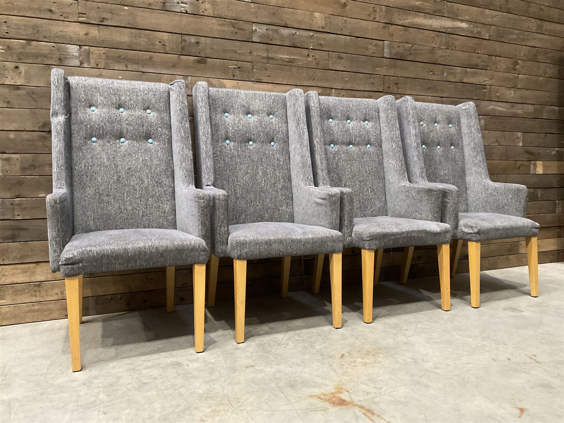 4 x high back armchair, upholstered in textured beige fabric