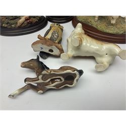 Border Fine Arts Simmental Calves, together with a Beswick foal, two Country Artist animal groups, modelled as birds and foxes and a other animal figures