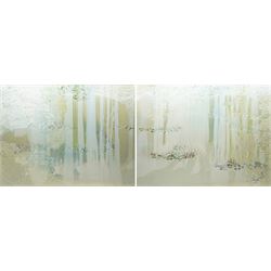 Jessica Zoob (British Contemporary): 'Sweet Rain', pair of mixed media oil and lacquer works on canvas signed and dated 2020 verso, titled on stretcher 80cm x 105cm (2)
Notes: Known for her atmospheric, colour-led paintings, Zoob draws inspiration from landscape and nature. She has an established international market, with works held in private collections including that of Harry Styles.