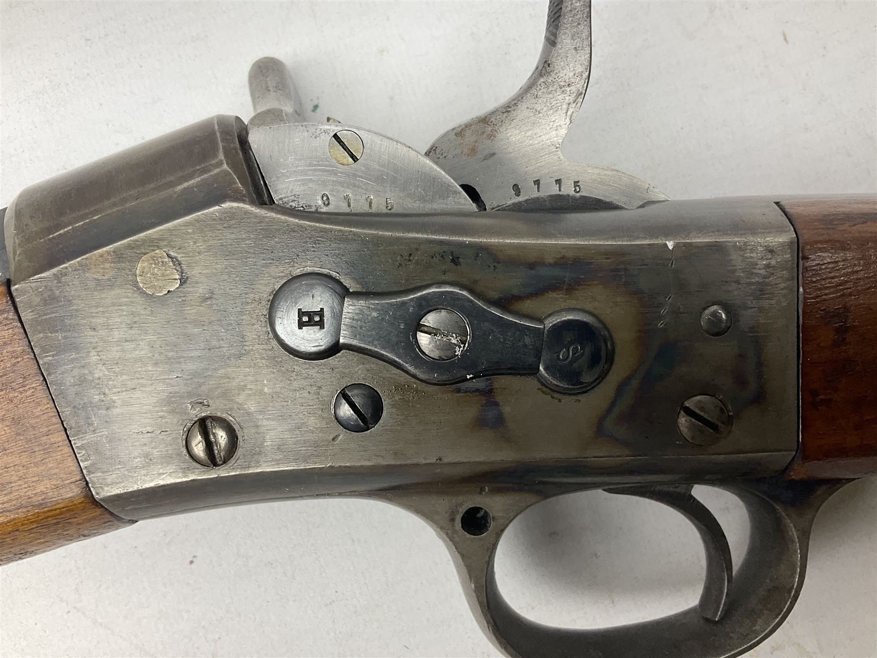 19th century Swedish Remington 8 by 58mm rolling block single action sporting rifle, dated 1888, with 82.5cm barrel marked with a Swedish crown and J.B. G.M., serial no.9775, L124cm FIREARMS CERTIFICATE REQUIRED OR RFD