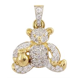 9ct gold cubic zirconia teddy bear pendant / charm, hallmarked