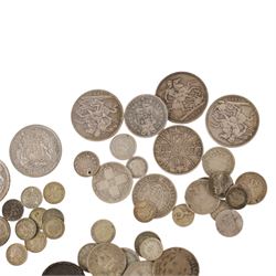 Approximately 183 grams of Great British pre-1920 and approximately 77 grams of Great British pre-1947 silver coins, together with various further world silver and non-silver coins