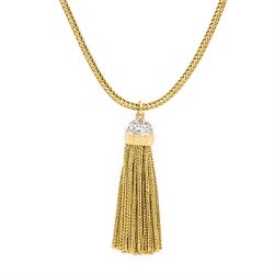18ct gold diamond tassel pendant necklace, the white gold dome top pave set with twenty si...