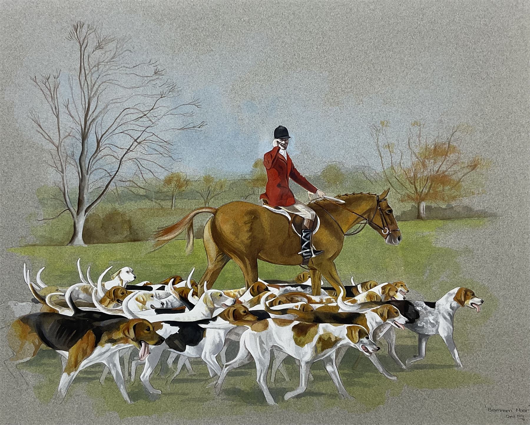 Chris Mills (British 20th century): 'Bramham Moor' Hunt, watercolour signed titled and dated '90, 35cm x 43cm