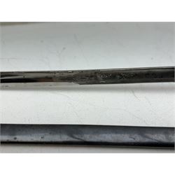 Replica Confederate States Army officer's sword, with brass pommel, black leather hand grip, the 85cm single edged blade marked CSA, in a metal and brass scabbard, L106cm