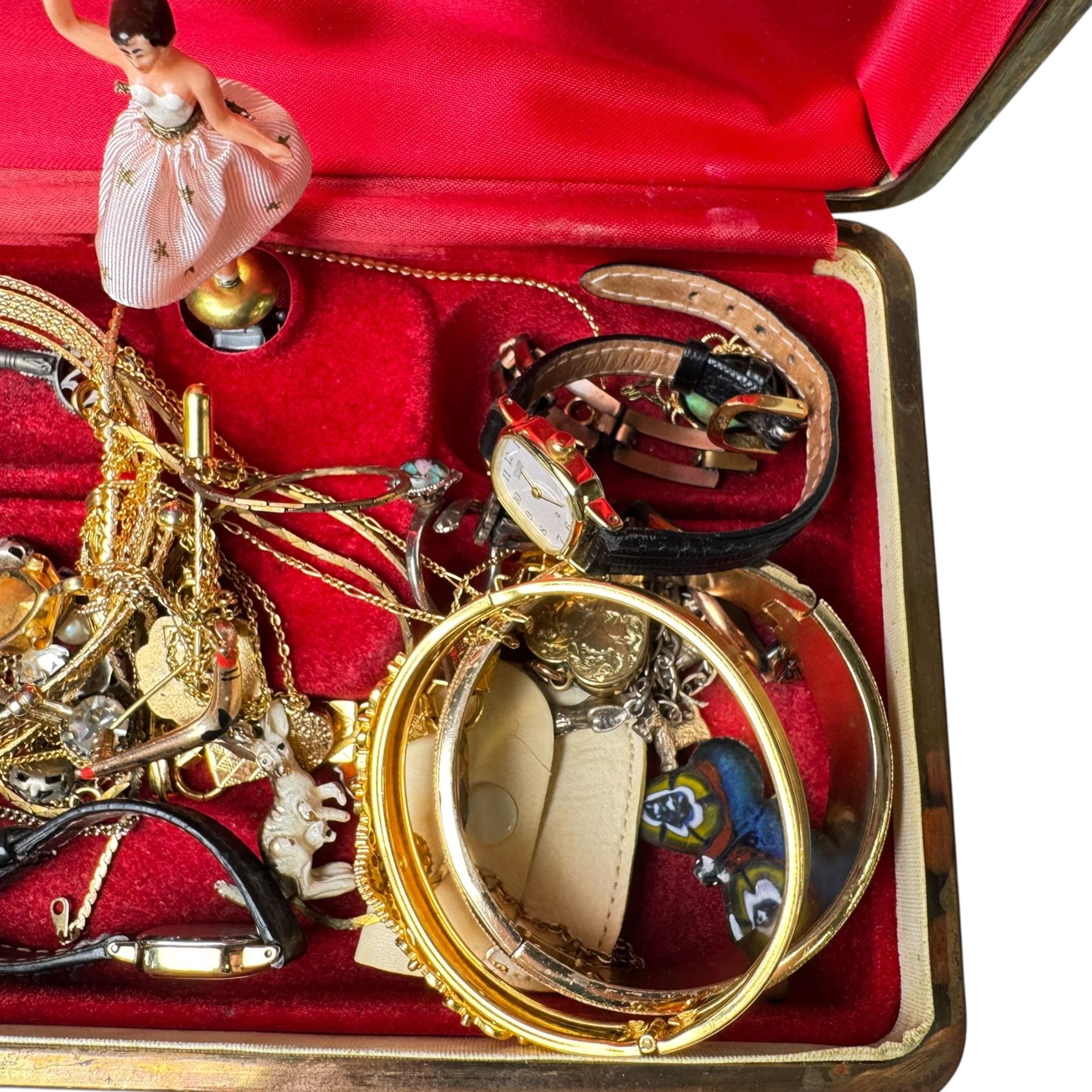 Silver charm bracelet, gold plated heart locket, and a collection of costume jewellery