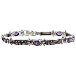 Silver oval amethyst and marcasite bracelet, stamped 925