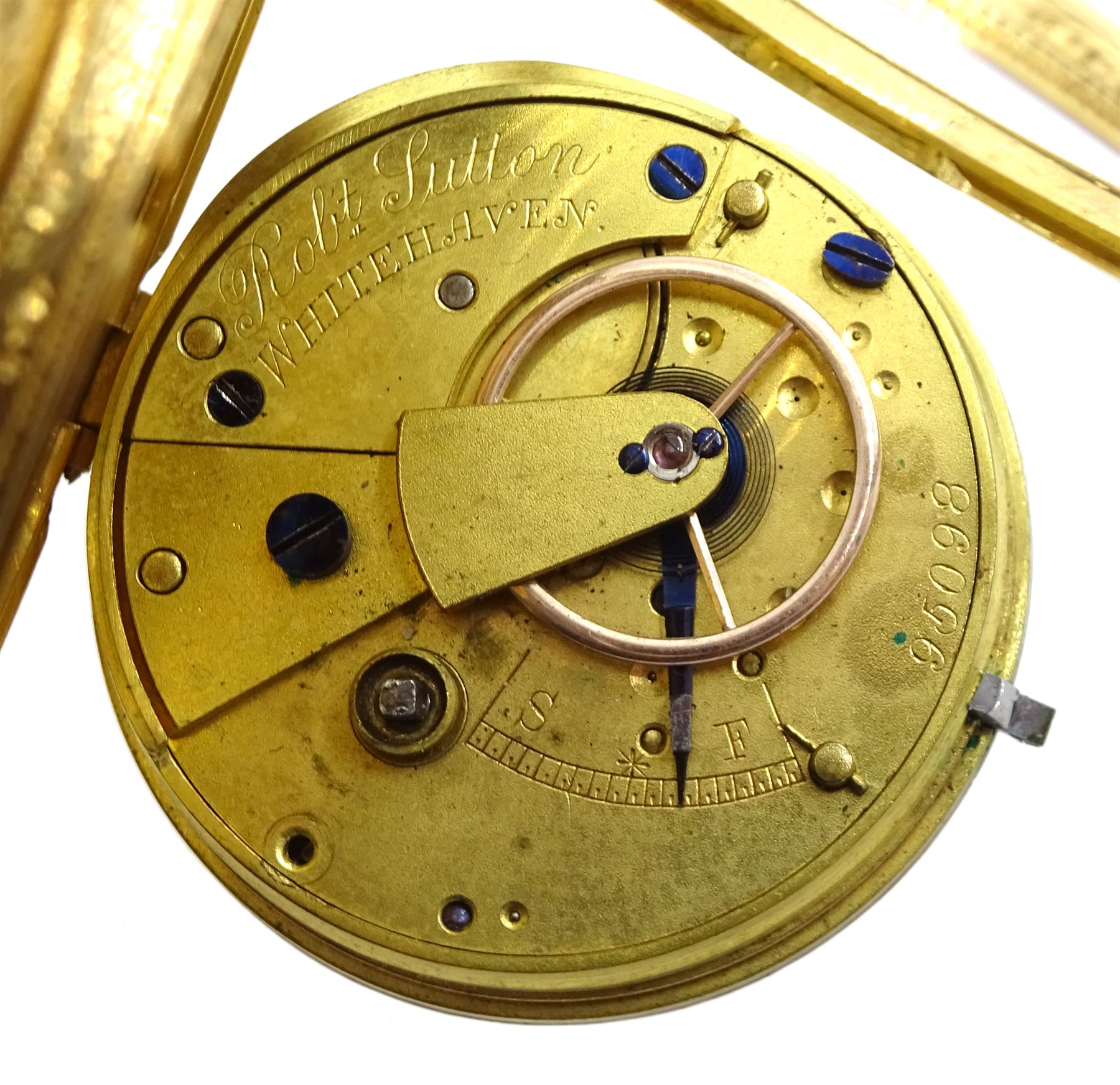 Victorian 18ct gold open face English lever ladies pocket watch by Robert Sutton, Whitehaven, No. 95098, white enamel dial with Roman numerals, case by Rotherham & Sons, Birmingham 1891, in original velvet and silk lined case