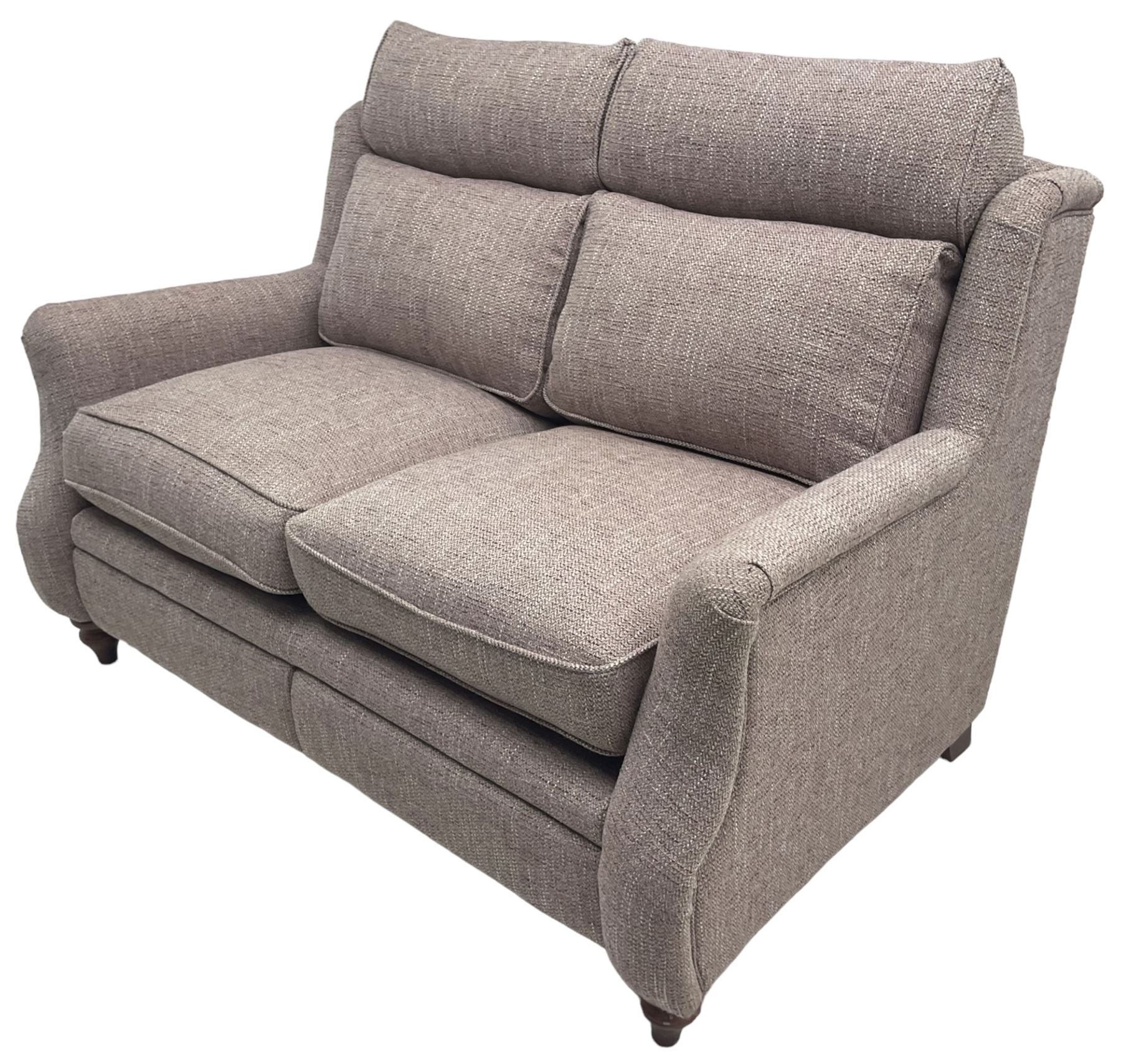 Parker knoll -  'Newbury' two-seat sofa (W148xm, H103cm, D100cm); and matching armchair with electric rising footrest (W85cm); upholstered in lavender fabric 